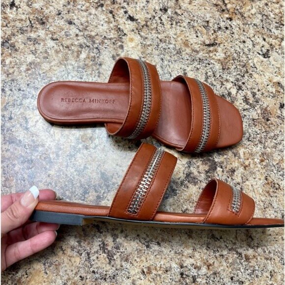 REBECCA MINKOFF Marciann Zipper Leather Slide Sandals in Acorn Size 6.5 - Picture 8 of 9